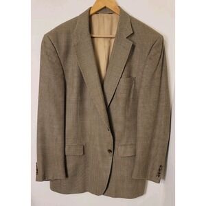 JOS A BANK Men's 46L Plaid Silk & Wool Sport Coat Suit Jacket Blazer Beige Brown